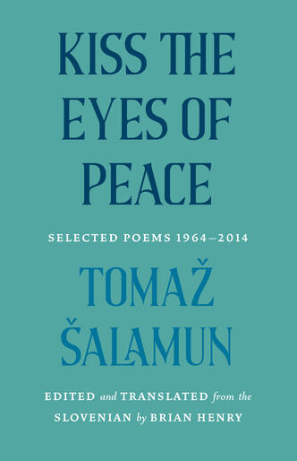 Book cover featuring Kiss The Eyes Of Peace in dark blue text against a light blue background